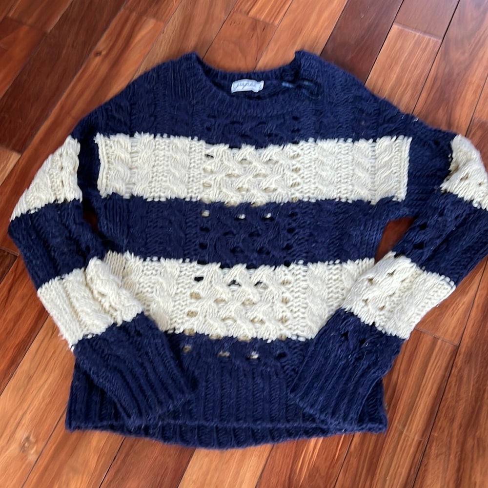 Size large navy blue and cream striped sweater